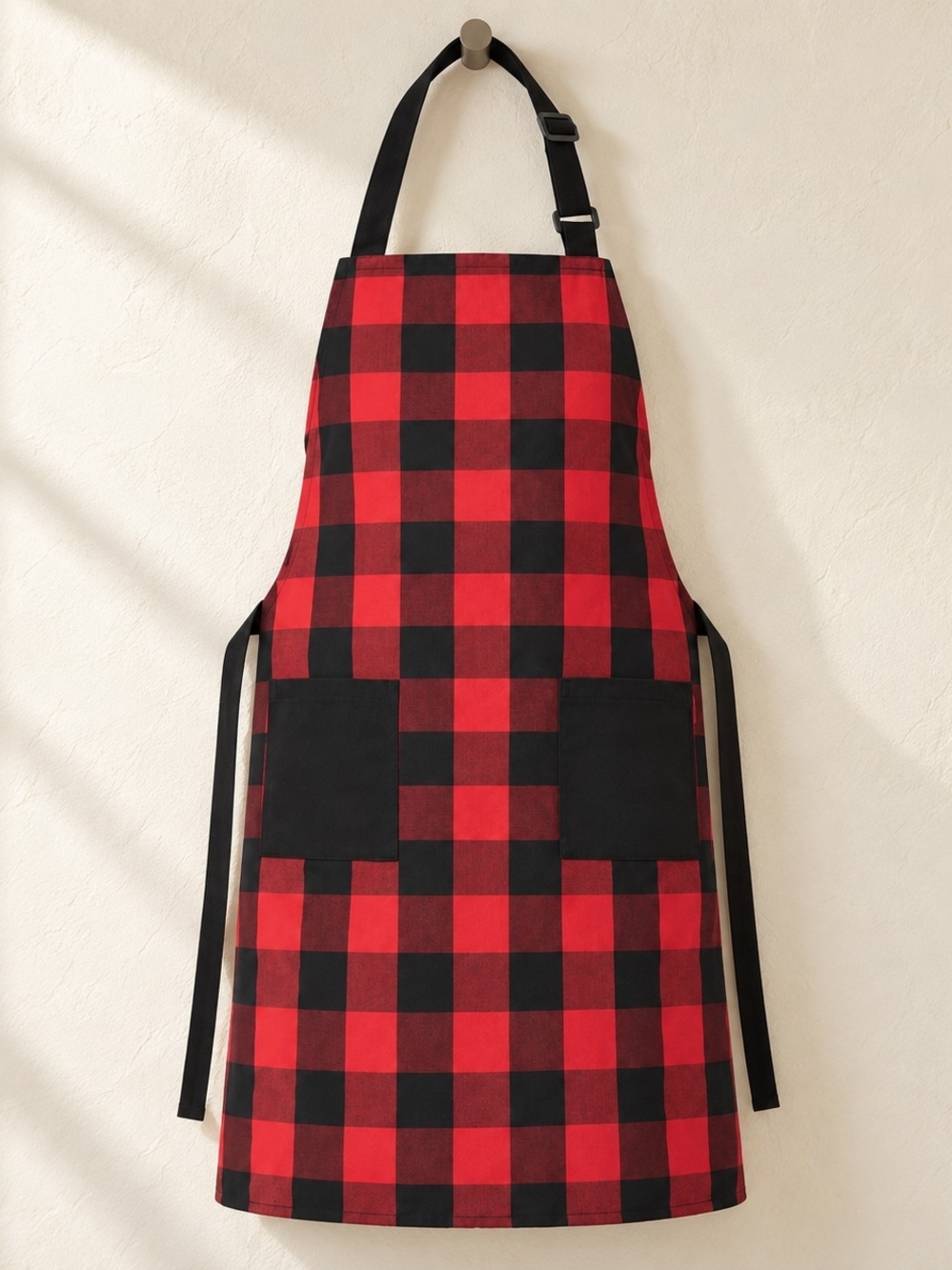 Red and Black Buffalo Check Kitchen Apron with Black Pockets
